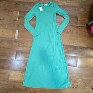 Free People Beach Green Open Back Tie Maxi Dress Long Sleeve XS OB1843280